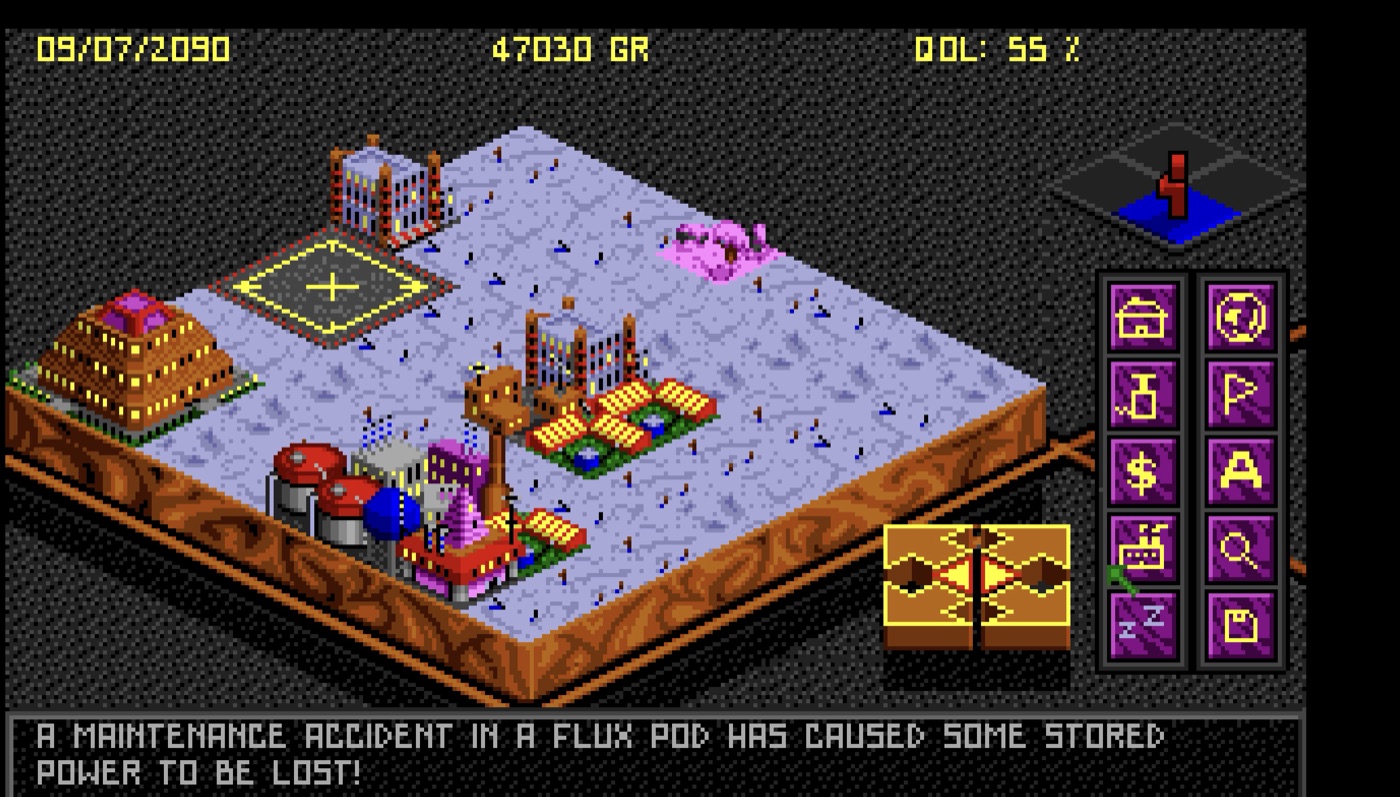 The Quarantine on the Amiga: pale bloom-covered ground under a colony still being built